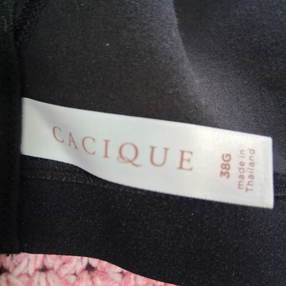 Cacique Black & White Floral Lace Unlined Full Coverage No-Wire Bra Size 38G - Picture 4 of 6